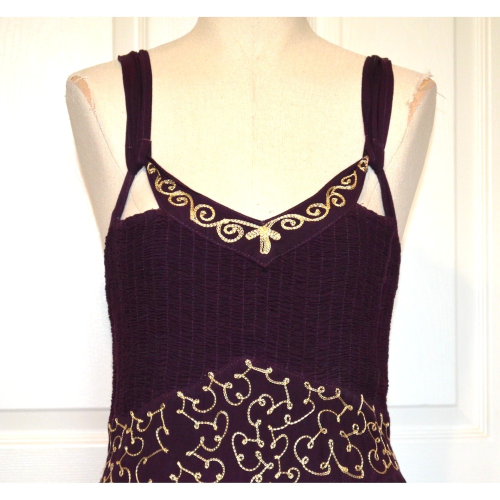 Advance Apparels Women's Sleeveless Deep Purple Dress Floral Embroidered Free Sz - Picture 2 of 13